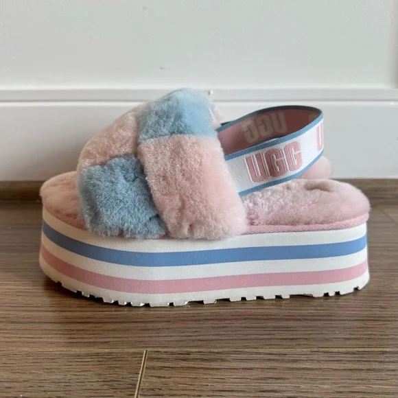 Ugg Disco Checkered platform slides Pink/Blue/White - Picture 5 of 16